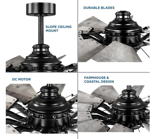 Progress Lighting Springer 52 in. Indoor Matte Black Farmhouse Windmill Ceiling Fan with Remote Included for Living Room