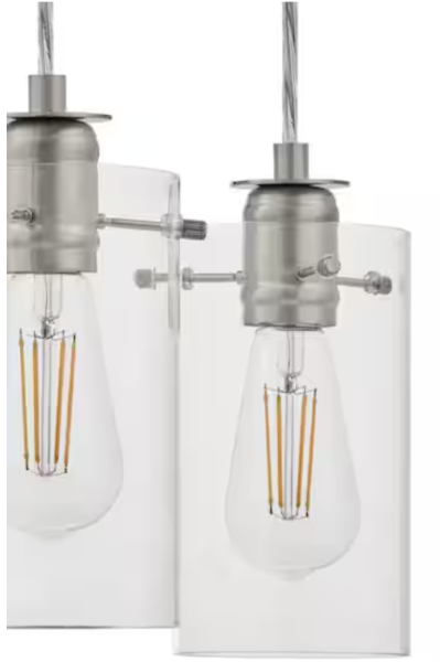 Hampton Bay Regan 3-Light Brushed Nickel Pendant Hanging Light with Clear Glass Shades, Industrial Kitchen Pendant Lighting