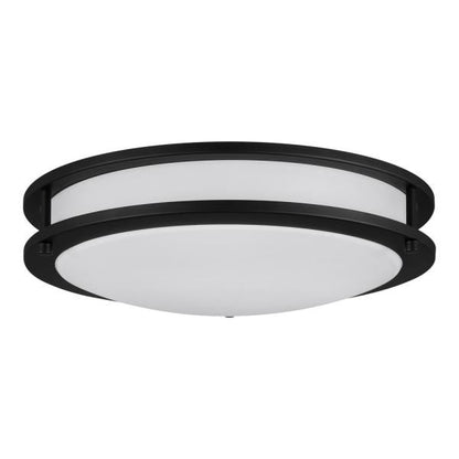 Flaxmere 14 in. Matte Black Dimmable LED Flush Mount Ceiling Light with Frosted White Glass Shade