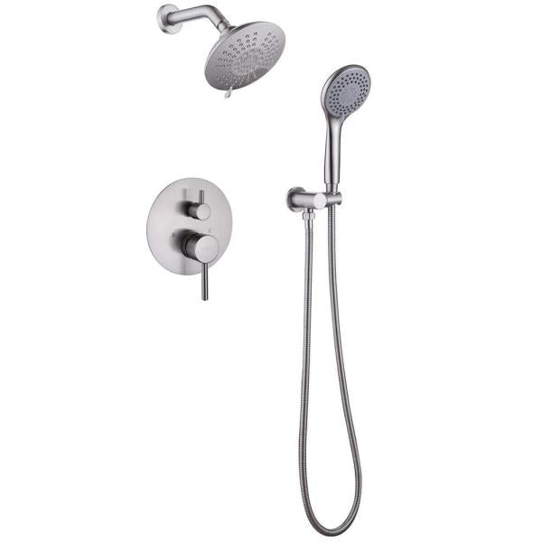 Single-Handle 2-Spray Round High Pressure Shower Faucet in Brushed Nickel (Valve Included)