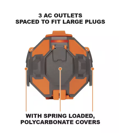 Ridgid Power Ball 8  Extension Cord 3 Outlet 2 USB 14 Gauge 15 Amp 120 Volt