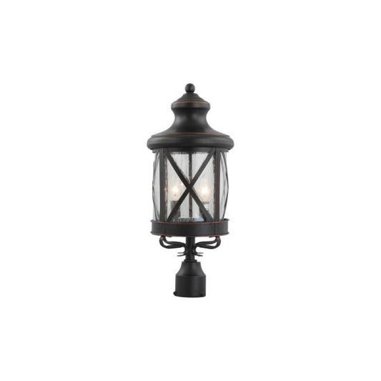 3-Light Outdoor Black Copper Aluminum Lantern Candelabra Post Light Mount with Clear Seedy Glass