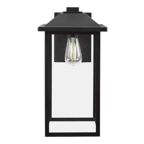 1-Light 18 in. Black Hardwired Classic Outdoor Wall Lantern Sconce Light with Clear Glass