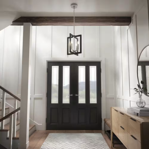 KICHLER Pendroy 4-Light Brushed Nickel and Black Industrial Cage Foyer Pendant Hanging Light