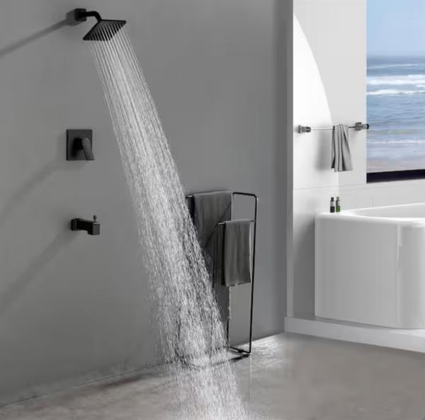 Single Handle 1-Spray Wall Mount Tub and Shower Faucet 1.8 GPM 6 in. Shower System in Matte Black Valve Included