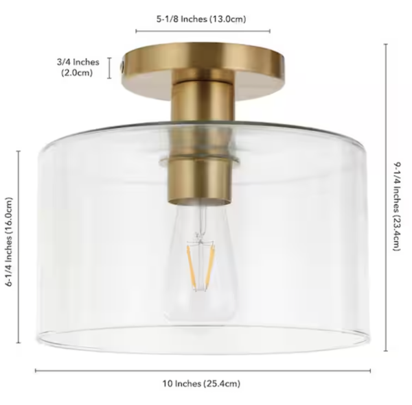 Meyer&Cross Henri 10 in. Brass Semi-Flush Mount with Clear Glass Shade