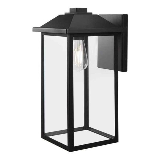 1-Light 18 in. Black Hardwired Classic Outdoor Wall Lantern Sconce Light with Clear Glass