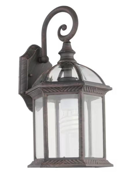 Hampton Bay Wickford 15.4 in. 1-Light Weathered Bronze Outdoor Wall Light Fixture with Clear Glass (2-Pack)