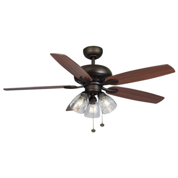 Rockport 52 in. Indoor LED Bronze Ceiling Fan with Light Kit, Downrod, and 5 Reversible Blades