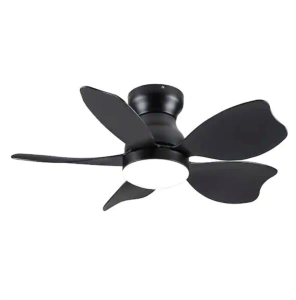 30 in. Indoor/Outdoor Integrated LED Light Flush Mount Black Ceiling Fans with Reversible Motor and Remote Control