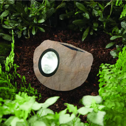 Hampton Bay Sandstone White Faux Rock LED Outdoor Solar Path Light (3-Pack)