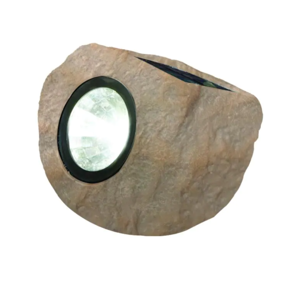 Hampton Bay Sandstone White Faux Rock LED Outdoor Solar Path Light (3-Pack)