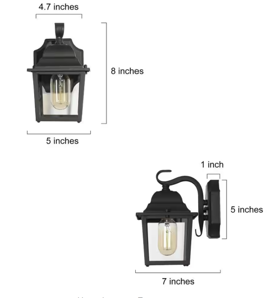 Uolfin Farmhouse Outdoor Wall Lights Black Lantern w/ Clear Glass Shade (2-Pack)