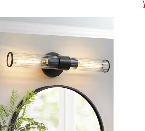 2-Light Vanity Light Black Metal with Clear Glass Indoor Wall Mount Lamp