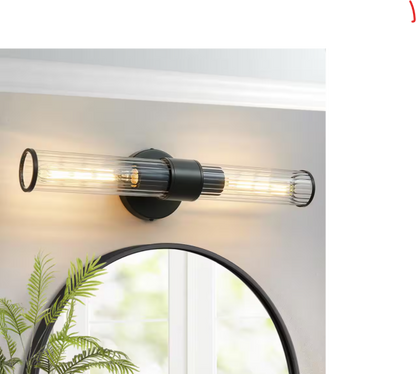 2-Light Vanity Light Black Metal with Clear Glass Indoor Wall Mount Lamp