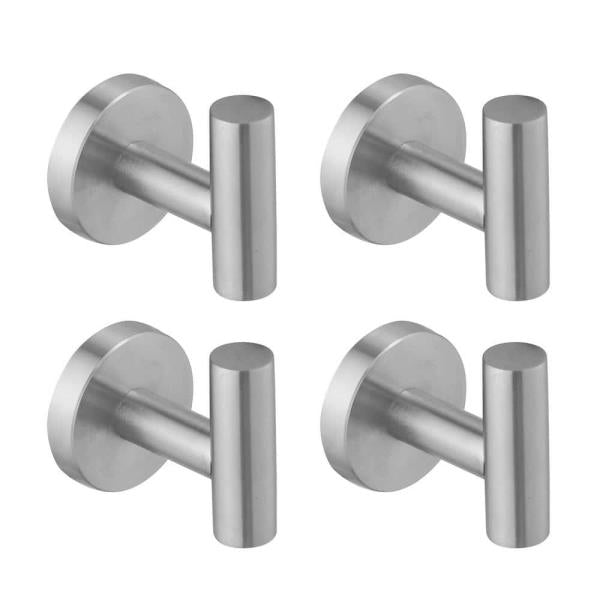 4-Pack Round Shape J-Hook Robe/Towel Hook Wall Mount Bathroom Storage Modern in Brushed Nickel