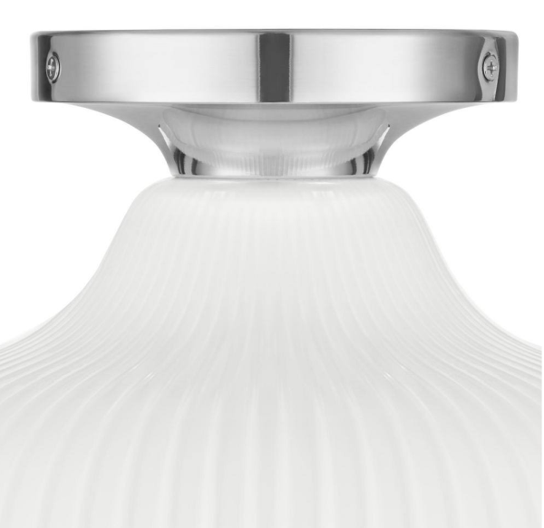 Pompton 12 in. 1-Light Chrome Semi-Flush Mount Ceiling Light Fixture with White Ribbed Glass