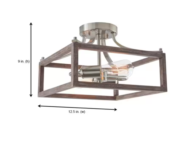 Hampton Bay Boswell Brushed Nickel Farmhouse Semi-Flush Mount Light with Painted Weathered Gray Wood Accents