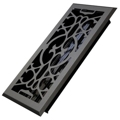 Victorian Scroll 4 X 12 in. Decorative Floor Register Vent with Mesh Cover Trap, Dark Grey