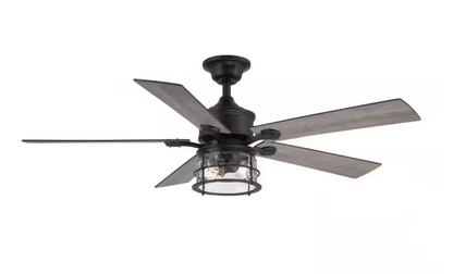 Hampton Bay Hargreaves 52 in. LED Indoor/Outdoor Matte Black Ceiling Fan with Light and Remote Control Included