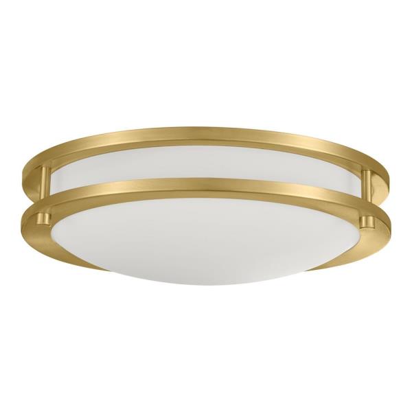 Hampton Bay Flaxmere 12 in. Brushed Gold Dimmable Integrated LED Flush Mount Ceiling Light with Frosted White Glass Shade