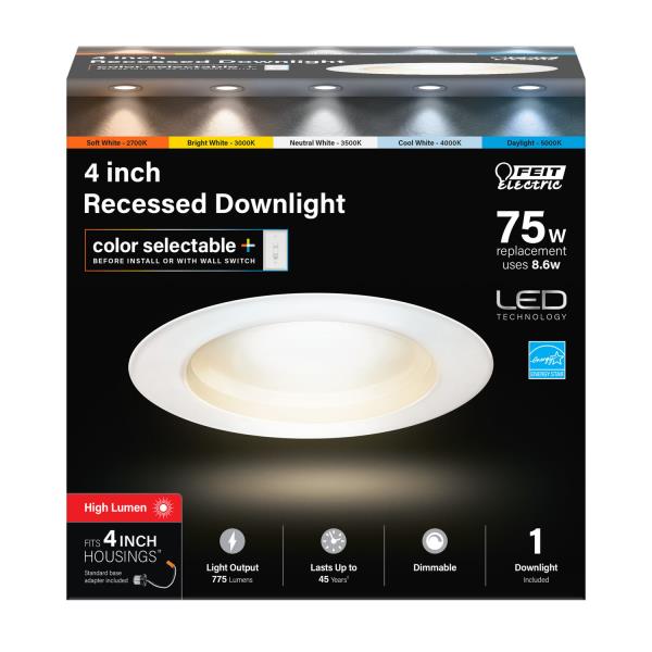 4 Pack Feit Electric Recessed Downlight 4 inches 75W 775 Lumens LED