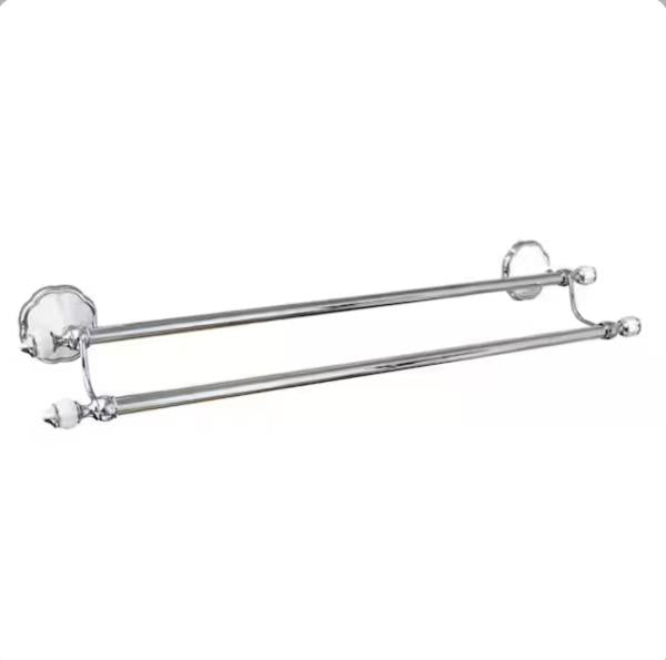 FLORA 24 in. Double Towel Bar in White Porcelain and Polished Chrome