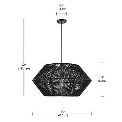 Globe Electric Terra 1-Light Matte Black Natural Twine Chandelier