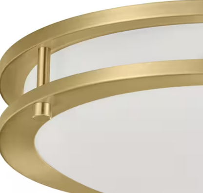 Hampton Bay Flaxmere 12 in. Brushed Gold Dimmable Integrated LED Flush Mount Ceiling Light with Frosted White Glass Shade