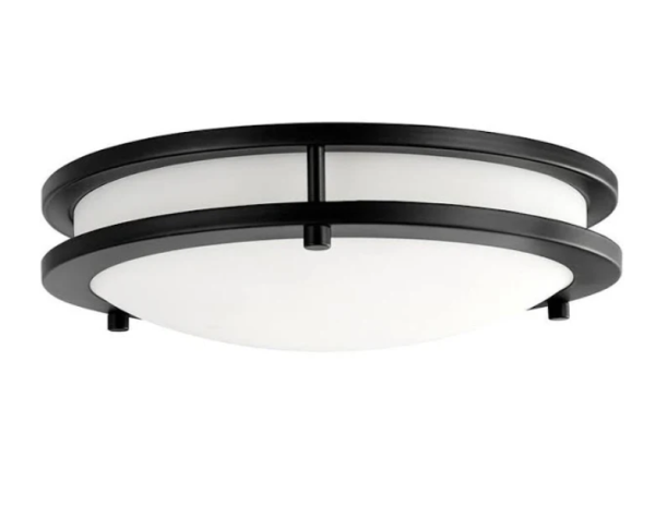 HAMPTON BAY Flaxmere 12 in. Matte Black Dimmable Integrated LED Flush Mount