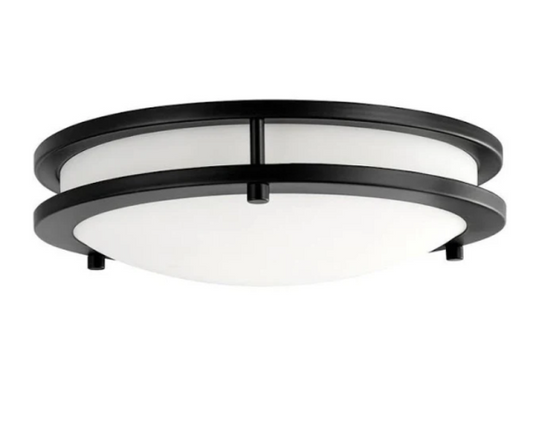 Flaxmere 12 in. Matte Black Dimmable Integrated LED Flush Mount Ceiling Light with Frosted White Glass Shade