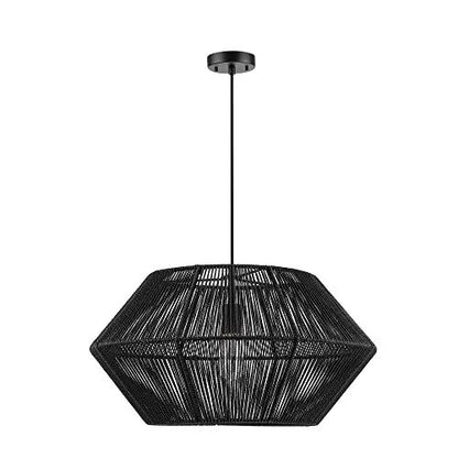 Globe Electric Terra 1-Light Matte Black Natural Twine Chandelier