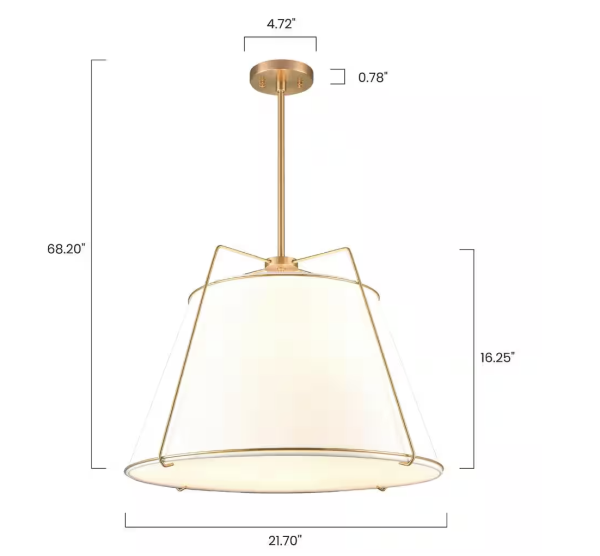 Lise 22 in. 3-Light Brushed Brass Chandelier with Fabric Shade