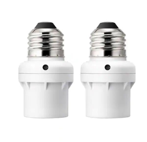 100-Watt Incandescent/CFL/LED/Halogen Screw-In Dusk to Dawn Light Control Sensor Socket, White (2-Pack)