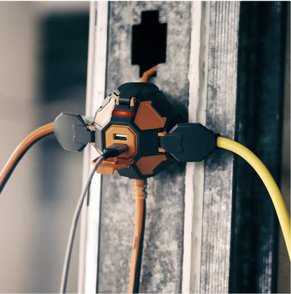 Ridgid Power Ball 8  Extension Cord 3 Outlet 2 USB 14 Gauge 15 Amp 120 Volt