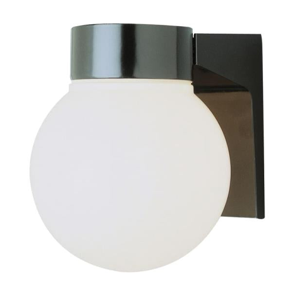 Bel Air Lighting Pershing 1-Light Black Outdoor Wall Light Fixture with Opal Glass Globe Shade