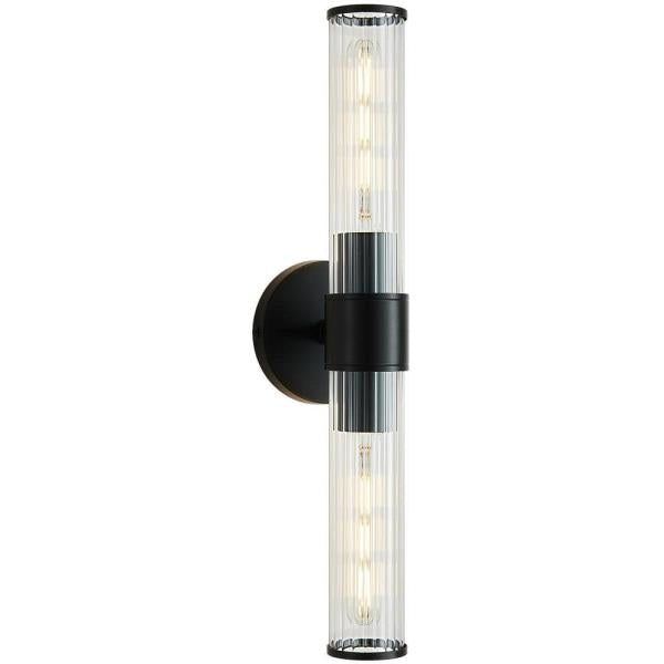 2-Light Vanity Light Black Metal with Clear Glass Indoor Wall Mount Lamp