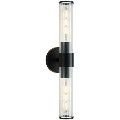 2-Light Vanity Light Black Metal with Clear Glass Indoor Wall Mount Lamp