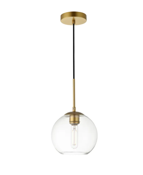 Elegant Lighting Baxter 1 Light Brass Pendant With Clear Glass