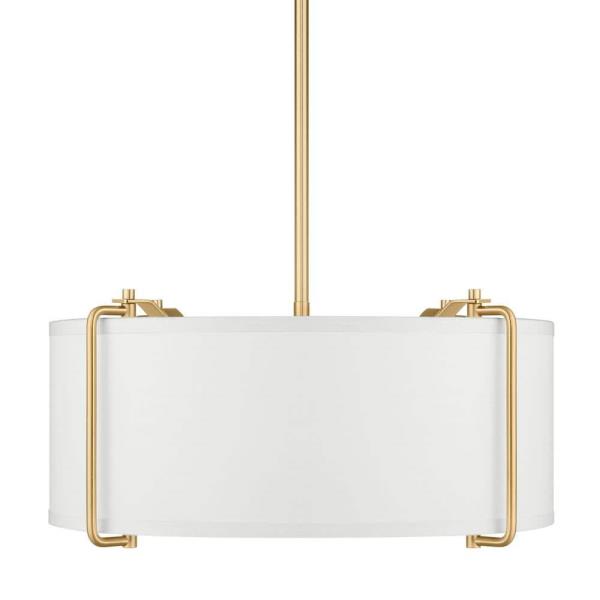 Brookley 4-Light Brushed Gold Pendant Light with White Fabric Shade