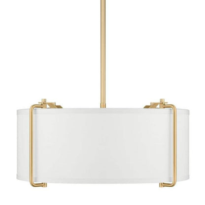 Brookley 4-Light Brushed Gold Pendant Light with White Fabric Shade