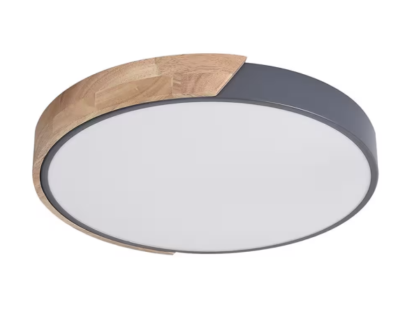 Lumin 15.8 in. 1-Light Wood and Gray Dimmable Integrated LED Flush Mount for Bedroom Kitchen Dining Room (3000K)