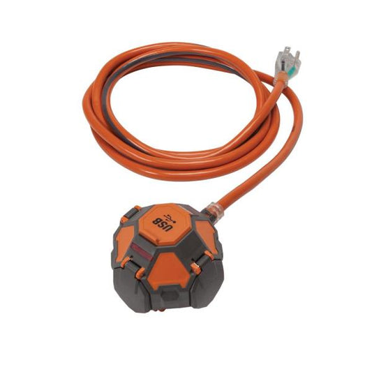 Ridgid Power Ball 8  Extension Cord 3 Outlet 2 USB 14 Gauge 15 Amp 120 Volt