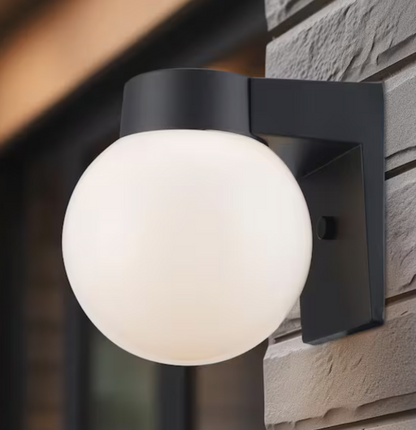 Bel Air Lighting Pershing 1-Light Black Outdoor Wall Light Fixture with Opal Glass Globe Shade