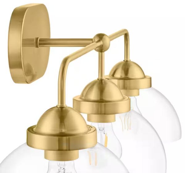 Lowry 30 in. 3-Light Brushed Gold Vanity Light with Glass Shades