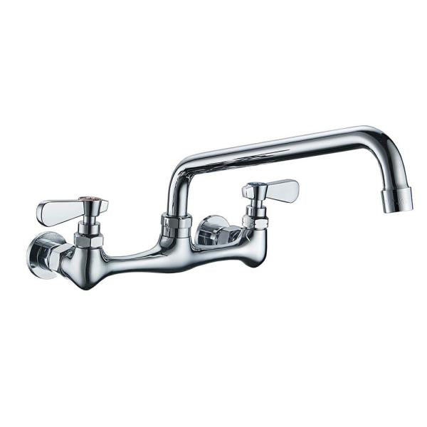 2-Handle Wall Mount Kitchen Faucet with 8 Inch Swivel Spout 8" Center in Polished Chrome