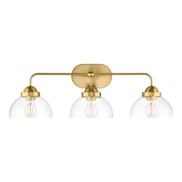 Lowry 30 in. 3-Light Brushed Gold Vanity Light with Glass Shades