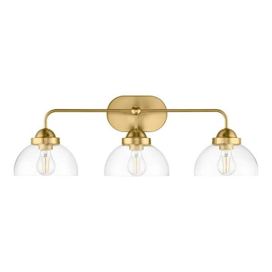 Lowry 30 in. 3-Light Brushed Gold Vanity Light with Glass Shades