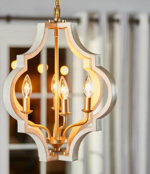 Progress Lighting Teigen 4-Light Antique White and Vintage Gold Transitional Geometric Led; Hanging Pendant Light