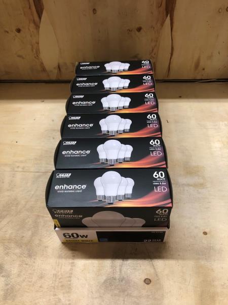 6 Boxes of 4 (24 total bulbs) Feit Electric 8.8 Watt (60W Replace) 800 Lumen A19 Dimmable LED -Bright White 3K E-26 Med Base